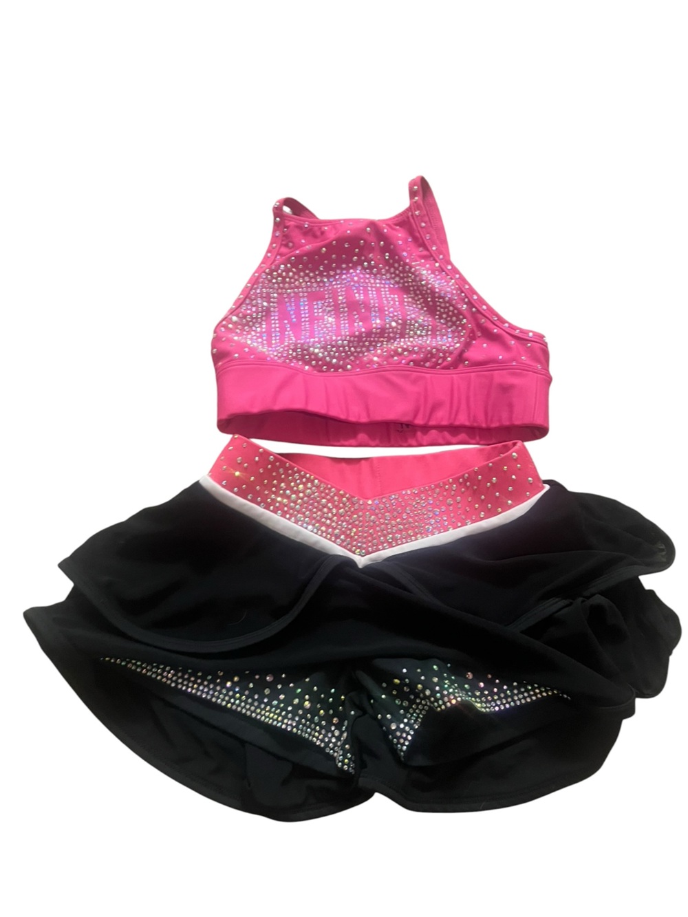 Rebel Athletics Rhinestone Cheer Dance Practice Wear Skirt and Crop Top- Size YM